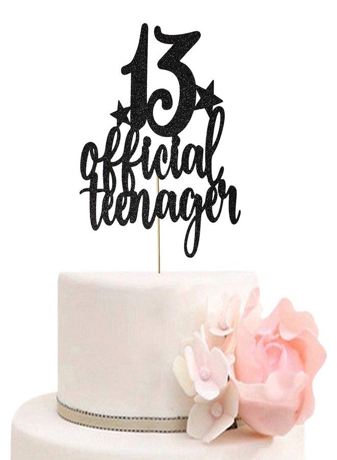 Festiko®Teens Happy 13th Birthday Cake Topper, Boys Girls Teenager 13th Birthday Party Decorations, Thirteen Years Old Birthday Party Decor, Black Glitter - Image 1
